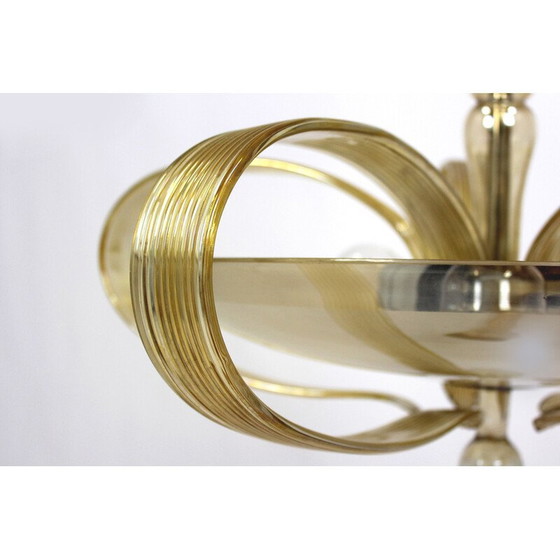 Image 1 of Vintage Art Deco chandelier in brass and curved glass for Esc Zukov, 1940