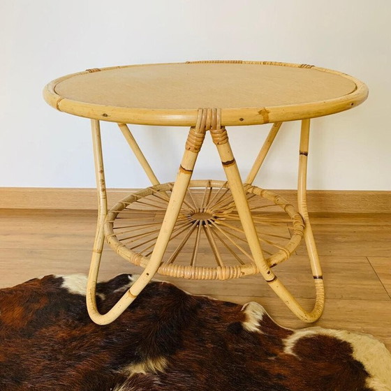 Image 1 of Vintage rattan tripod coffee table