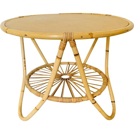 Image 1 of Vintage rattan tripod coffee table