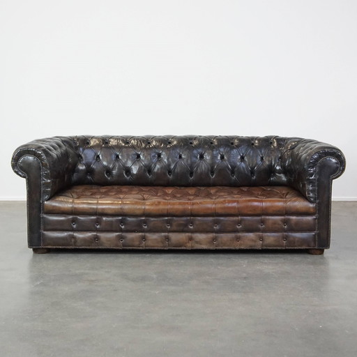 Beef Leather 3-Seater Chesterfield Sofa