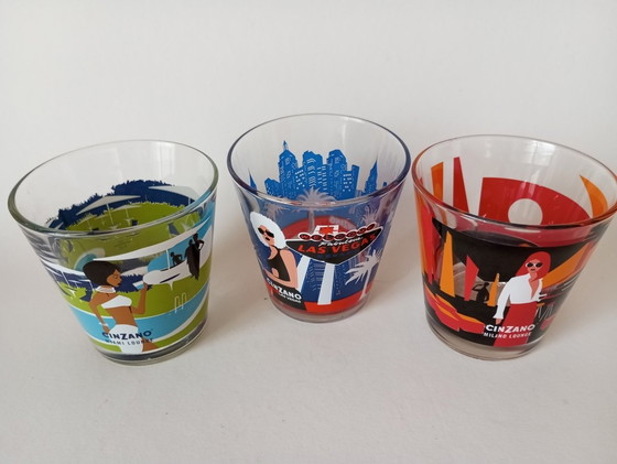 Image 1 of 7X Cinzano Street-Art/Pop-Art Milano Roma Miami Selwyn Design Glass 1990S