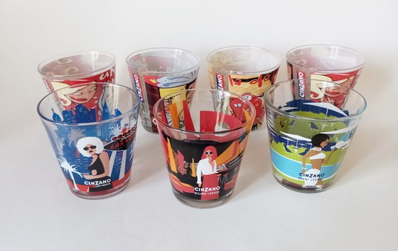 Image 1 of 7X Cinzano Street-Art/Pop-Art Milano Roma Miami Selwyn Design Glass 1990S