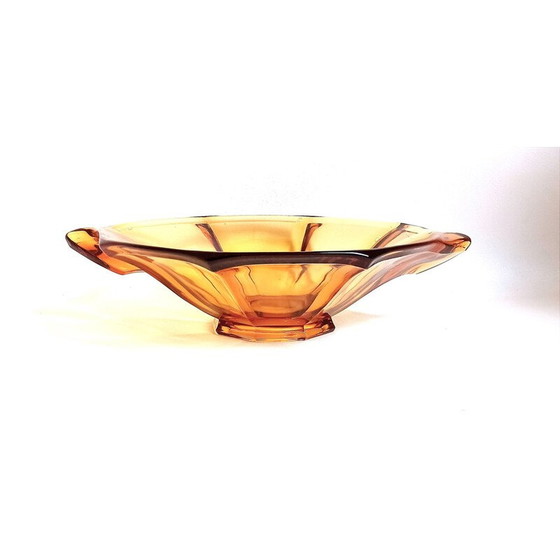 Image 1 of Vintage amber glass fruit bowl, Czechoslovakia 1950