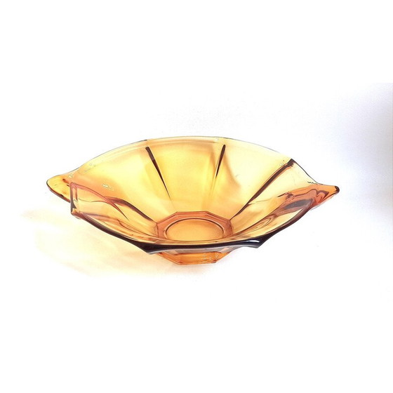 Image 1 of Vintage amber glass fruit bowl, Czechoslovakia 1950