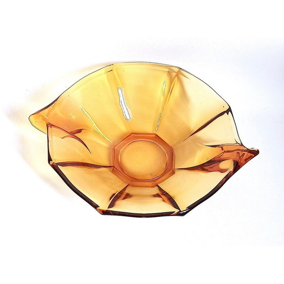 Image 1 of Vintage amber glass fruit bowl, Czechoslovakia 1950