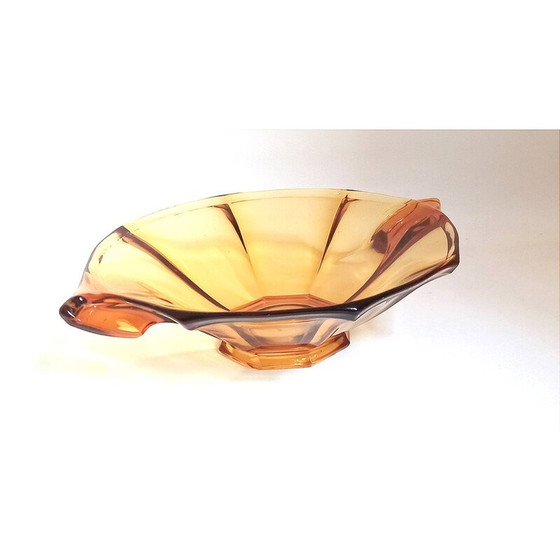 Image 1 of Vintage amber glass fruit bowl, Czechoslovakia 1950