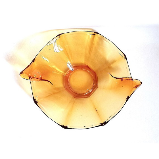 Image 1 of Vintage amber glass fruit bowl, Czechoslovakia 1950