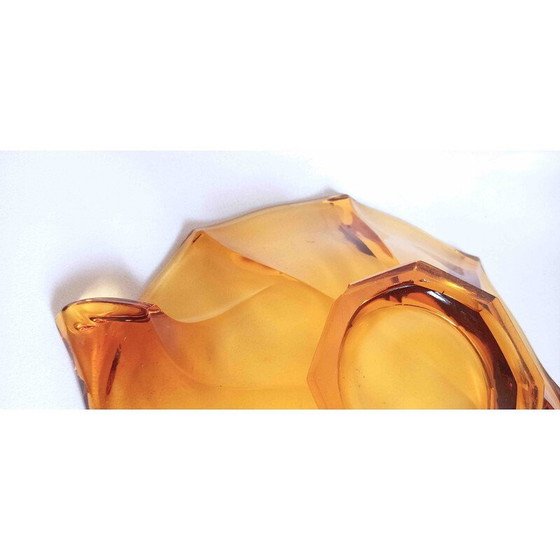 Image 1 of Vintage amber glass fruit bowl, Czechoslovakia 1950