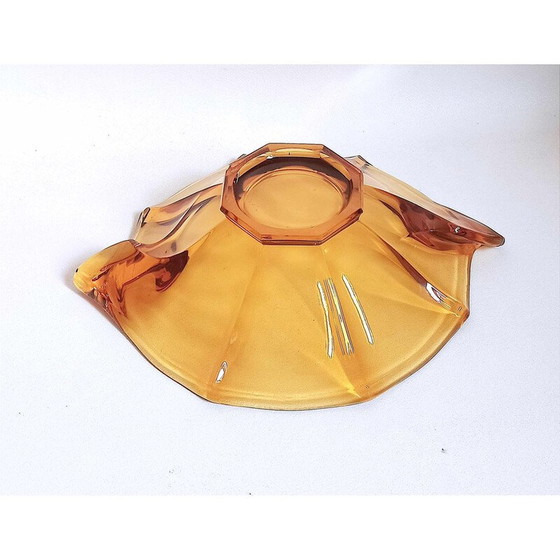 Image 1 of Vintage amber glass fruit bowl, Czechoslovakia 1950