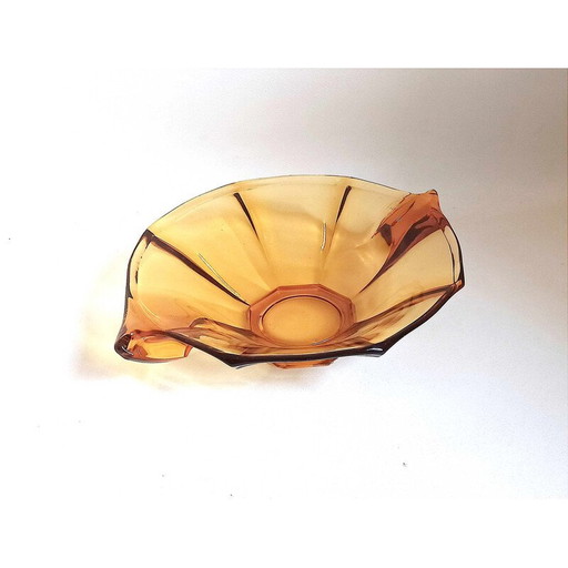 Vintage amber glass fruit bowl, Czechoslovakia 1950