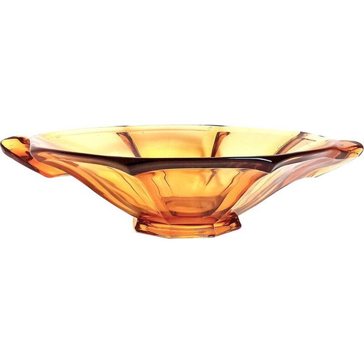 Vintage amber glass fruit bowl, Czechoslovakia 1950