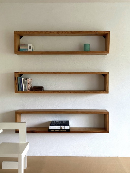 Pine wall shelves by Ate Van Apeldoorn for Houtwerk Hattem, 1970S, set of 3