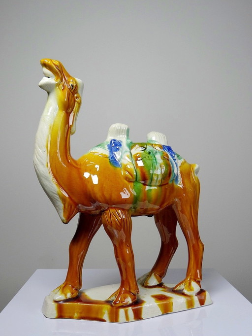 Tang Style Chinese Camel Subject, Sancai Glazed Pottery, 1980s-90s