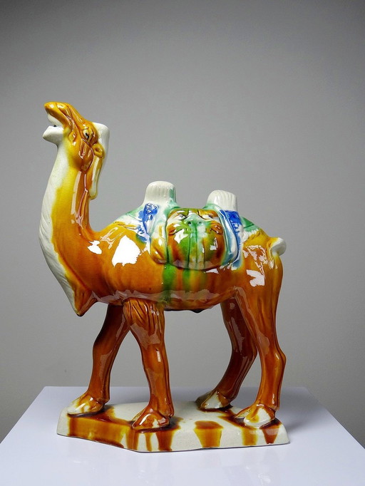 Tang Style Chinese Camel Subject, Sancai Glazed Pottery, 1980s-90s