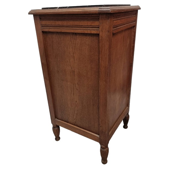 Image 1 of French Art Deco Oak Nightstand With Marble Top 1930s