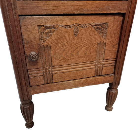 Image 1 of French Art Deco Oak Nightstand With Marble Top 1930s