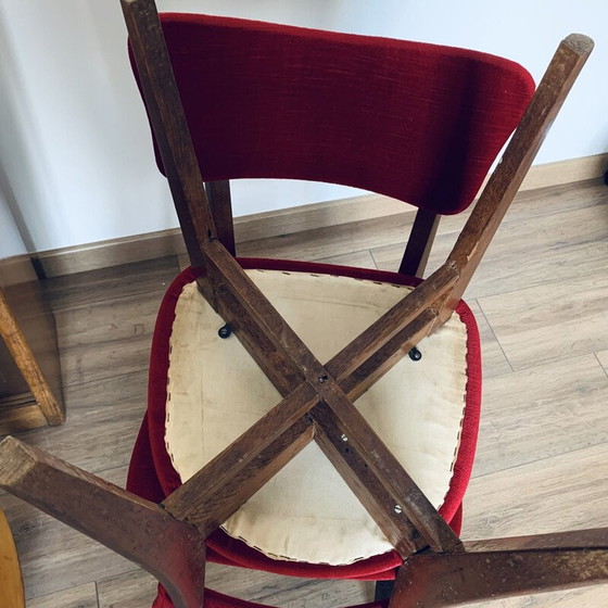 Image 1 of Pair of vintage red velvet and wood chairs, 1960