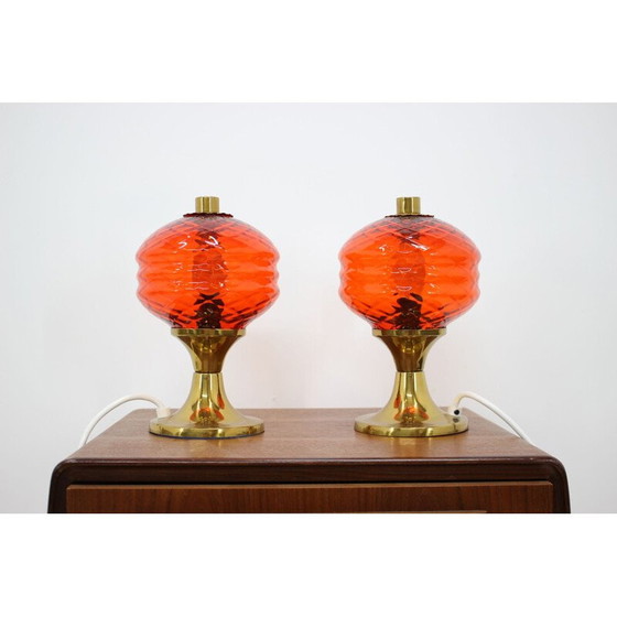 Image 1 of Pair of vintage glass table lamps, Czechoslovakia 1960