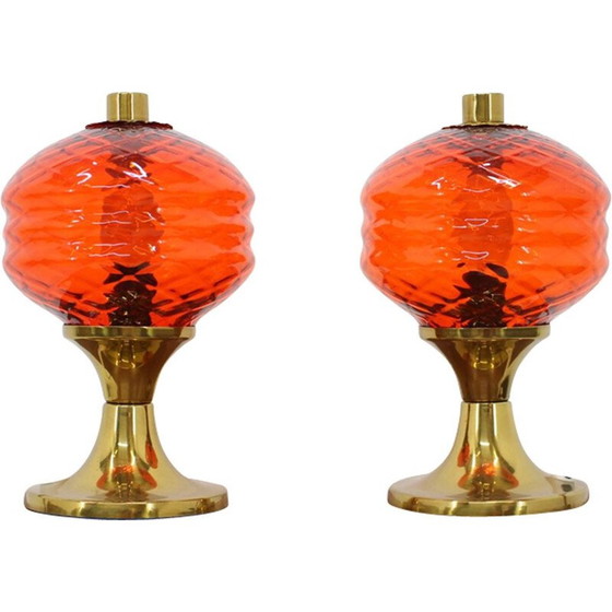 Image 1 of Pair of vintage glass table lamps, Czechoslovakia 1960