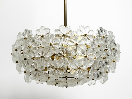 Image 1 of Very Rare Large Heavy 1970S Brass Crystal Glass Flower Ceiling Lamp By Ernst Palme In Very Good Original Condition