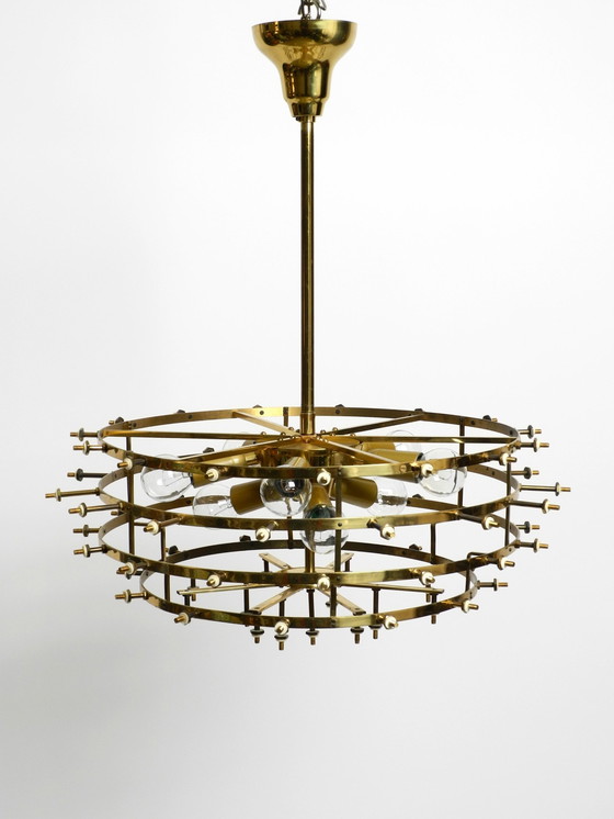 Image 1 of Very Rare Large Heavy 1970S Brass Crystal Glass Flower Ceiling Lamp By Ernst Palme In Very Good Original Condition