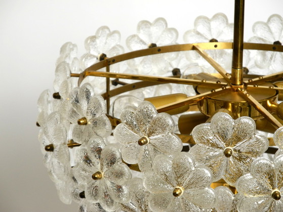 Image 1 of Very Rare Large Heavy 1970S Brass Crystal Glass Flower Ceiling Lamp By Ernst Palme In Very Good Original Condition