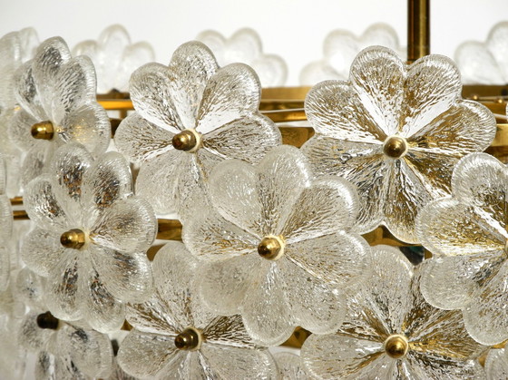 Image 1 of Very Rare Large Heavy 1970S Brass Crystal Glass Flower Ceiling Lamp By Ernst Palme In Very Good Original Condition