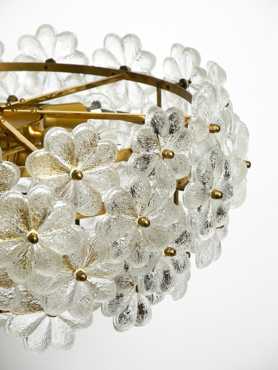 Image 1 of Very Rare Large Heavy 1970S Brass Crystal Glass Flower Ceiling Lamp By Ernst Palme In Very Good Original Condition