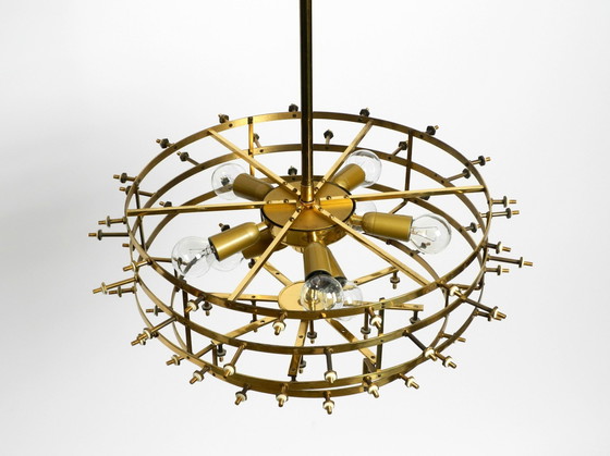 Image 1 of Very Rare Large Heavy 1970S Brass Crystal Glass Flower Ceiling Lamp By Ernst Palme In Very Good Original Condition