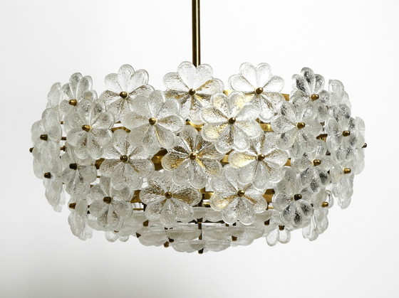 Image 1 of Very Rare Large Heavy 1970S Brass Crystal Glass Flower Ceiling Lamp By Ernst Palme In Very Good Original Condition