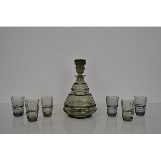 Image 1 of Vintage Art Deco glass decanter set, Czechoslovakia 1930s