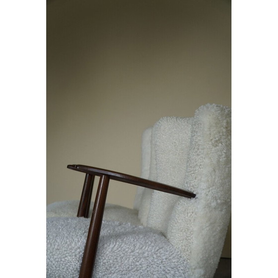 Image 1 of Pair of vintage lambswool and solid beech armchairs, Denmark 1960