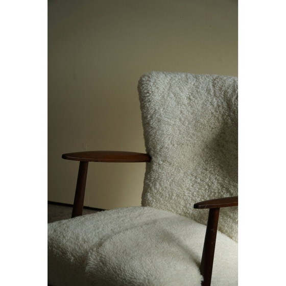 Image 1 of Pair of vintage lambswool and solid beech armchairs, Denmark 1960