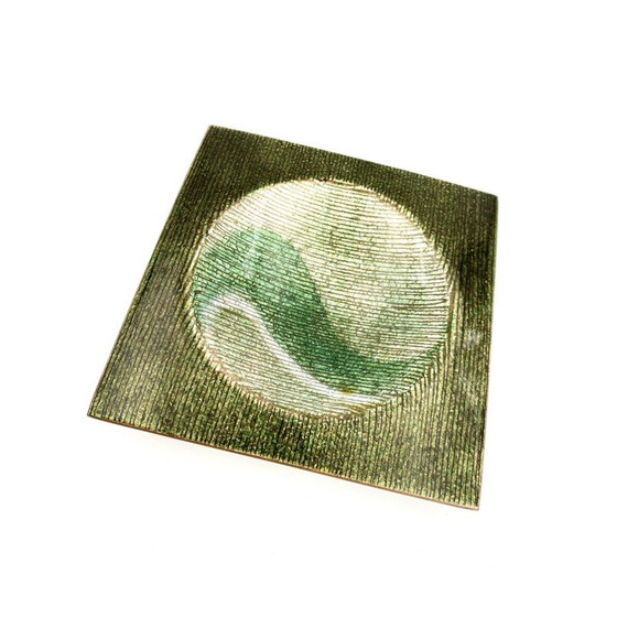 Image 1 of Vintage green enamelled copper ashtray by Studio Del Campo, Italy 1970