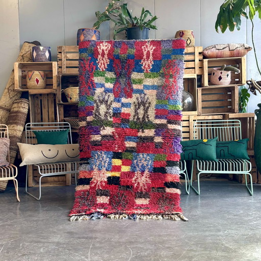 Tapis Boucherouite Berbère Vintage Rouge Marocain