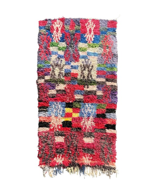 Tapis Boucherouite Berbère Vintage Rouge Marocain