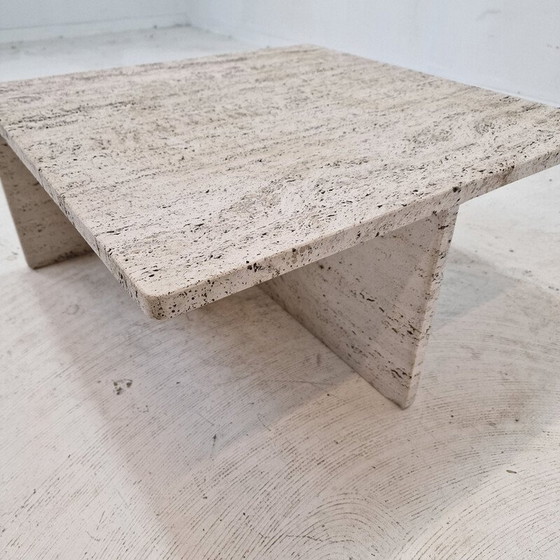 Image 1 of Vintage square travertine coffee table by Up et Up, Italy 1970
