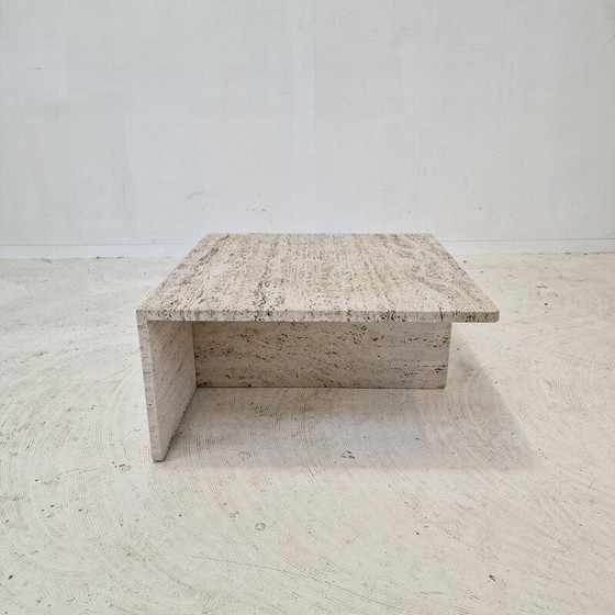 Image 1 of Vintage square travertine coffee table by Up et Up, Italy 1970