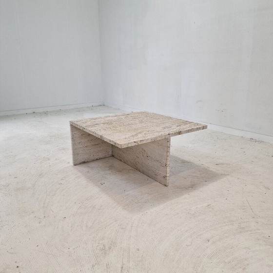 Image 1 of Vintage square travertine coffee table by Up et Up, Italy 1970