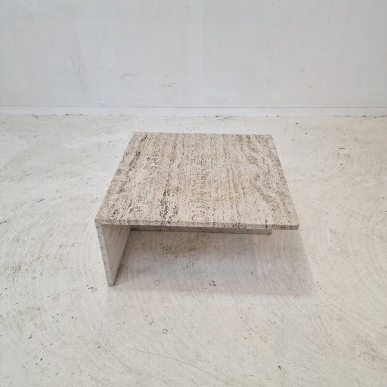 Image 1 of Vintage square travertine coffee table by Up et Up, Italy 1970