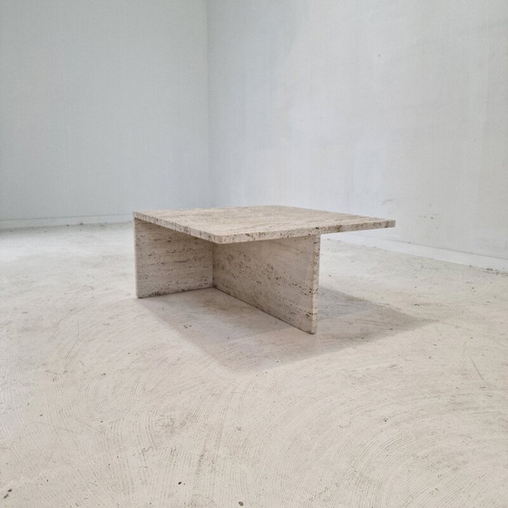 Image 1 of Vintage square travertine coffee table by Up et Up, Italy 1970