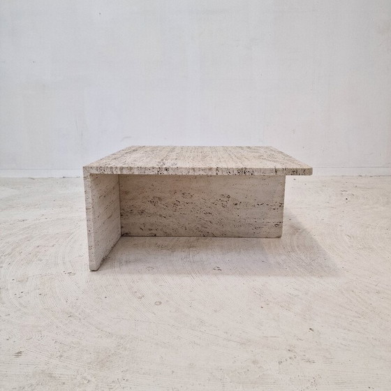 Image 1 of Vintage square travertine coffee table by Up et Up, Italy 1970