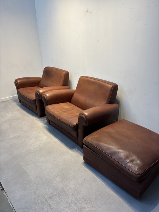 Pair of Baxter "Mickey Extra" Armchairs Leather