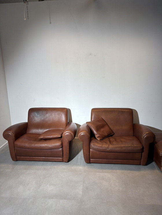 Image 1 of Pair of Baxter "Mickey Extra" Armchairs Leather