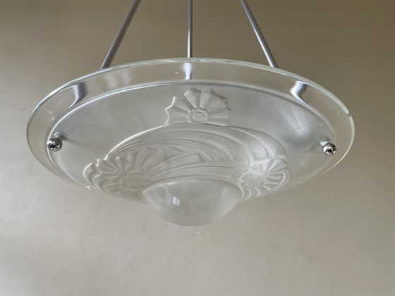 Image 1 of Lamp Art Deco 1930s Modernist French Frosted Glass Bowl