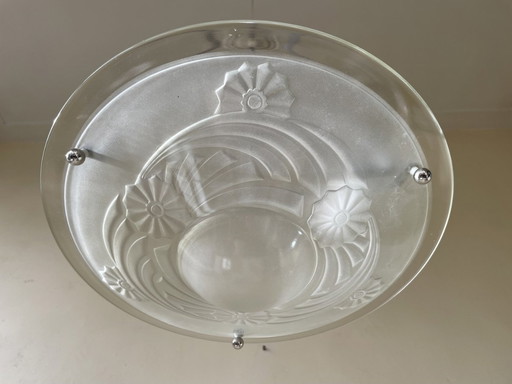 Lamp Art Deco 1930s Modernist French Frosted Glass Bowl