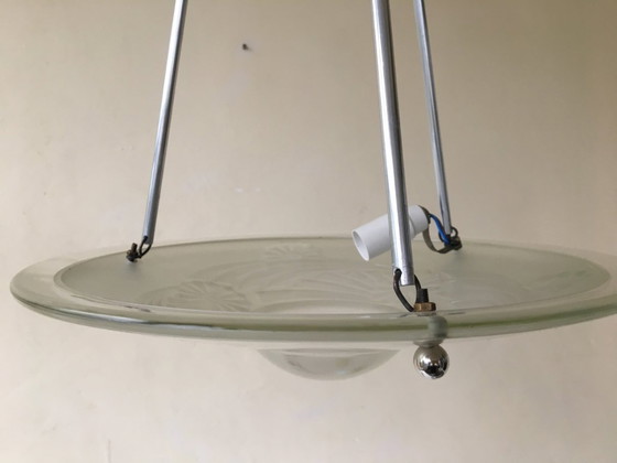 Image 1 of Lamp Art Deco 1930s Modernist French Frosted Glass Bowl