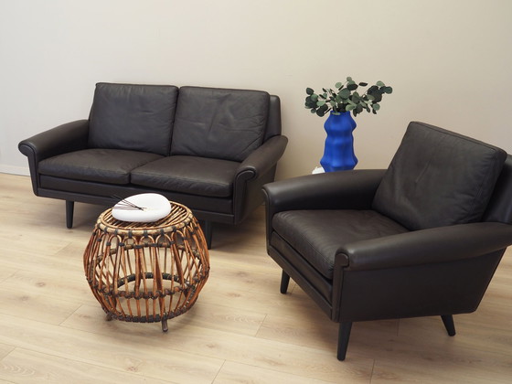 Image 1 of Sofá de cuero marrón, diseño danés, años 60, Diseñador: Aage Christiansen, Fabricación: Erhardsen &amp; Andersen