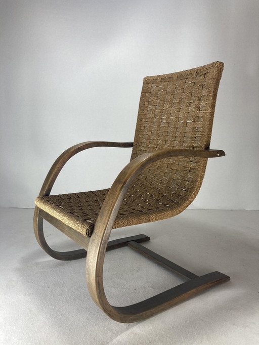 Cantilever Wicker Cord Chair, 1930S