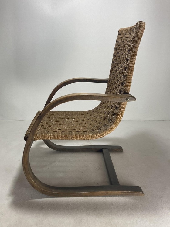 Image 1 of Cantilever Wicker Cord Chair, 1930S